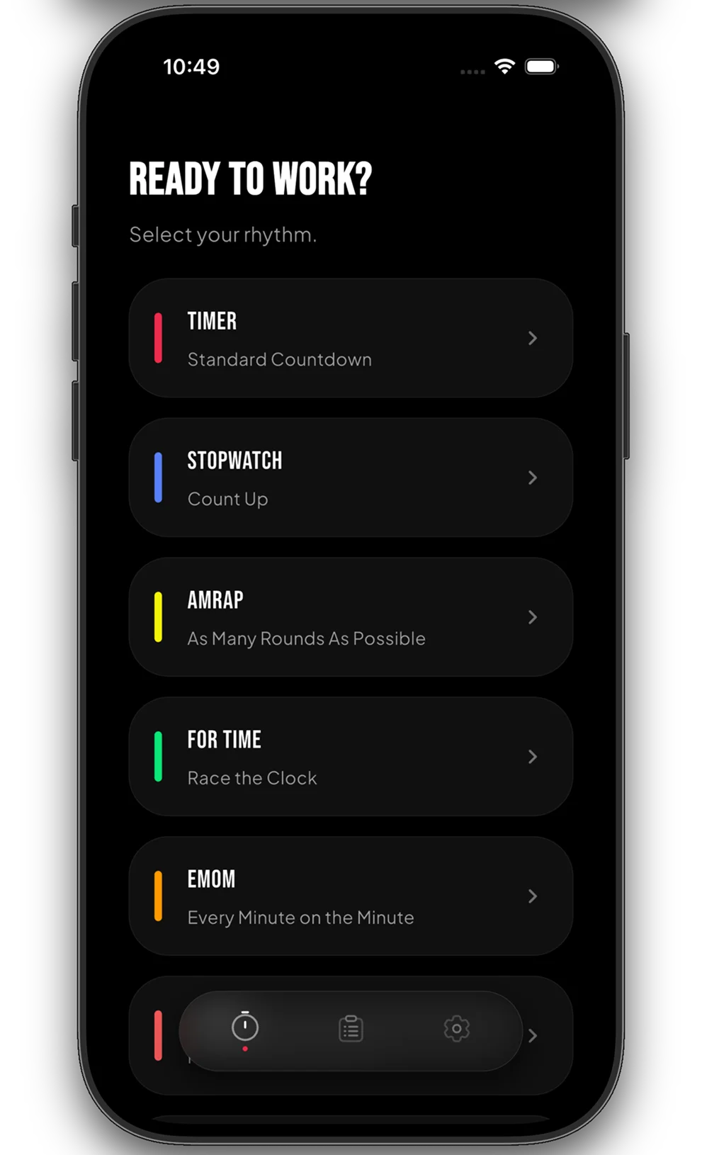 RIFT App EMOM Timer Screen